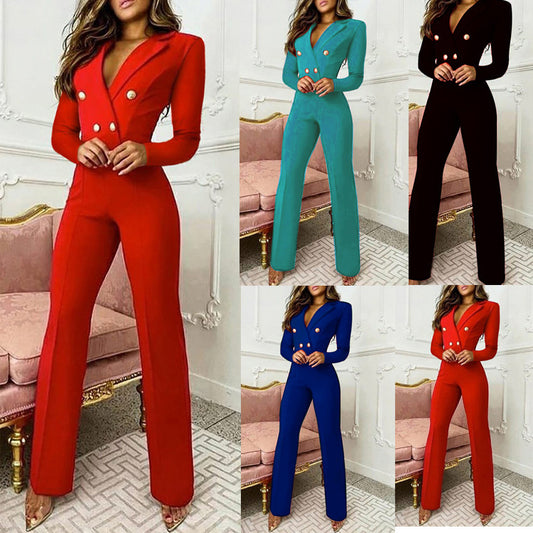 Business Women's Clothing Lapel Long Sleeve Suit Jumpsuit