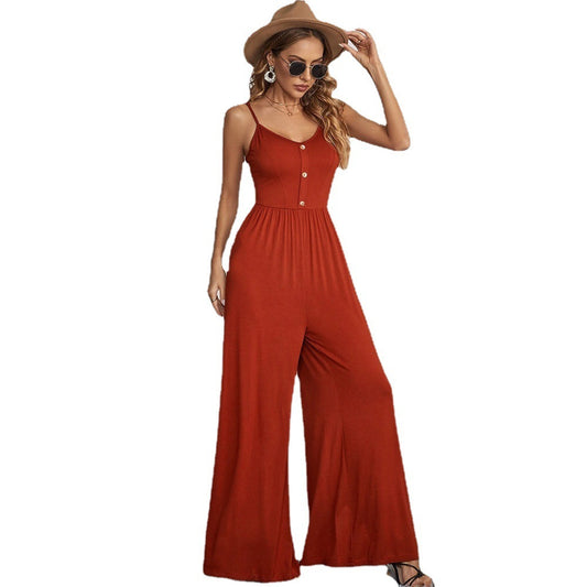 Solid Color Leisure Pullover Sleeveless Loose Jumpsuit