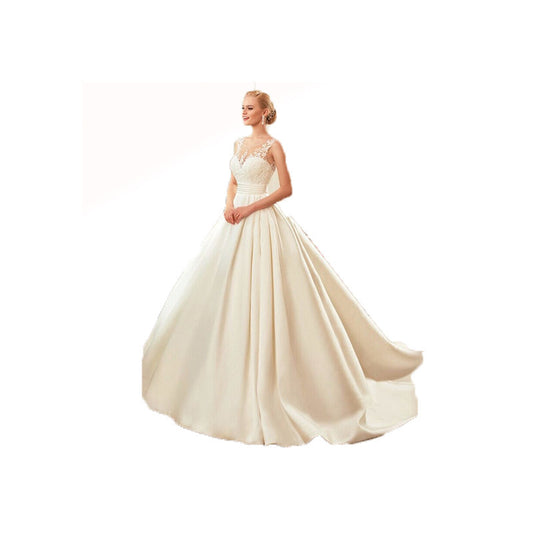 Satin Wedding Dress Spring New Slim Double Shoulder Wedding Dress Plus Size Bridal Bra Trailing Wedding Dress