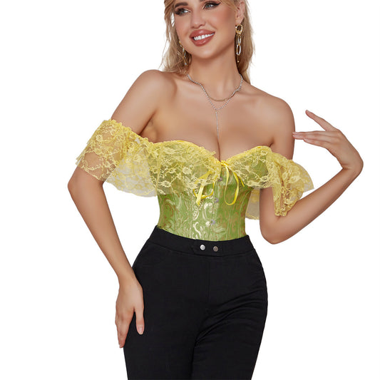 Slim-fit Gathered Court Band Sleeves Off-the-shoulder Corset
