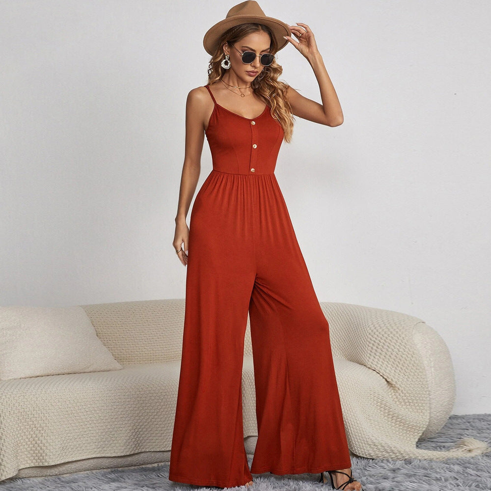 Solid Color Leisure Pullover Sleeveless Loose Jumpsuit
