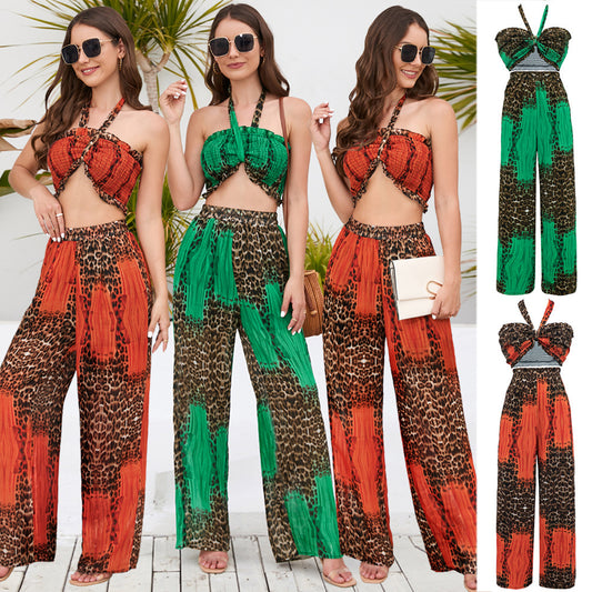 New Sexy Tube Top Casual Straight-leg Printed Trousers Suit
