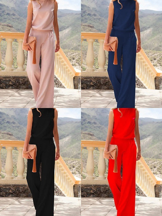 Womens Solid Color Sleeveless Jumpsuit