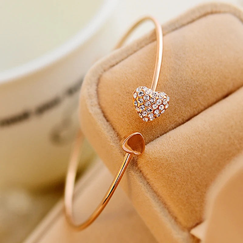 Crystal Double Heart Cuff Bracelet & Bangles