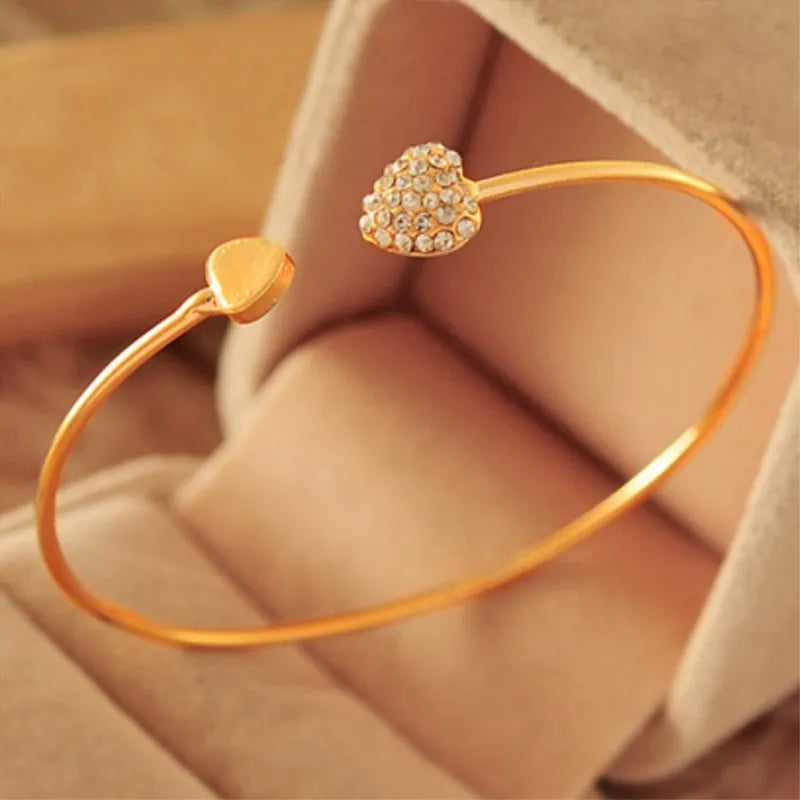 Crystal Double Heart Cuff Bracelet & Bangles