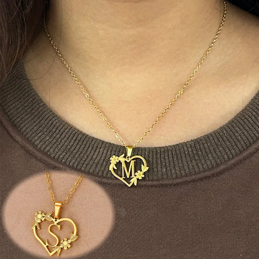 womens Heart initials necklace