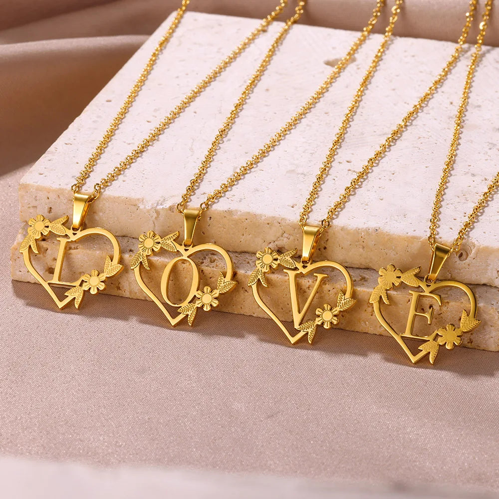 womens Heart initials necklace