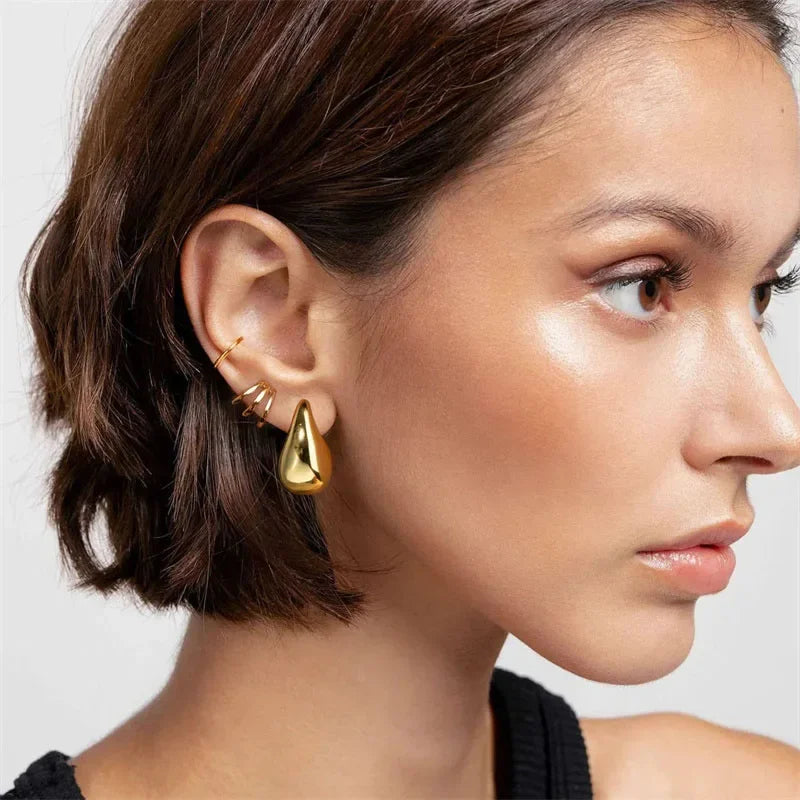 Gold Color Chunky Dome Water Drop Earring