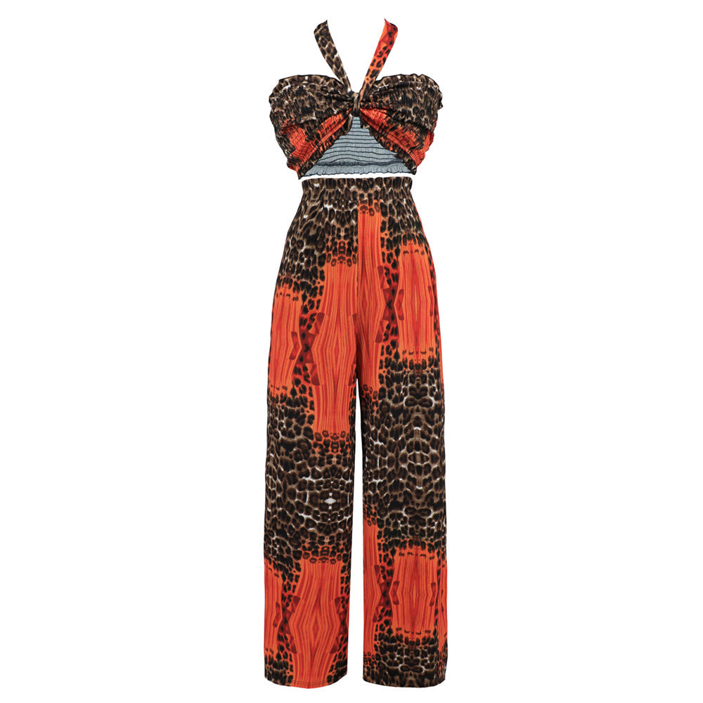 New Sexy Tube Top Casual Straight-leg Printed Trousers Suit