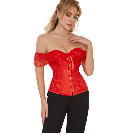 Slim-fit Gathered Court Band Sleeves Off-the-shoulder Corset