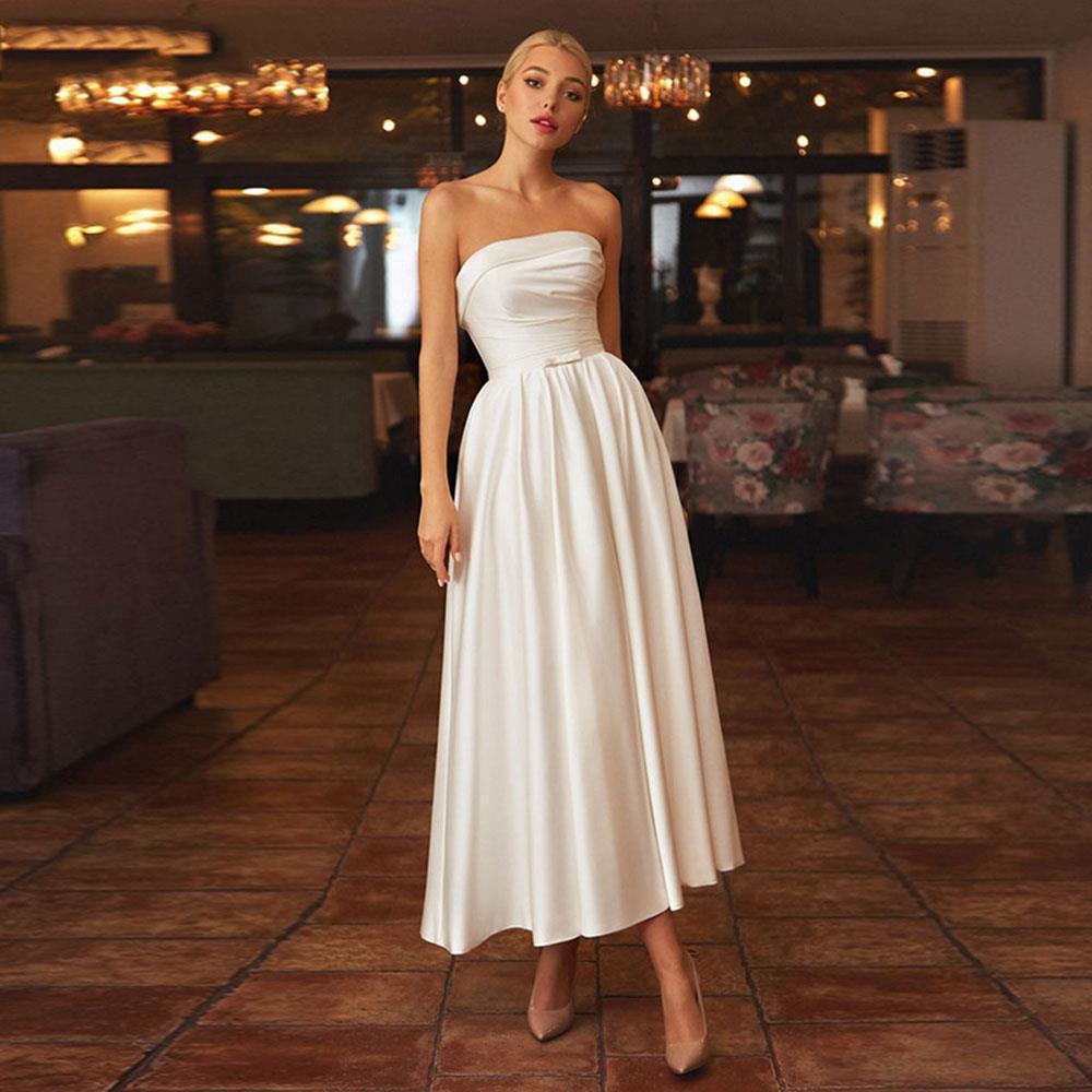 Tube Top Light Wedding Dress Satin Bridal Evening Gown