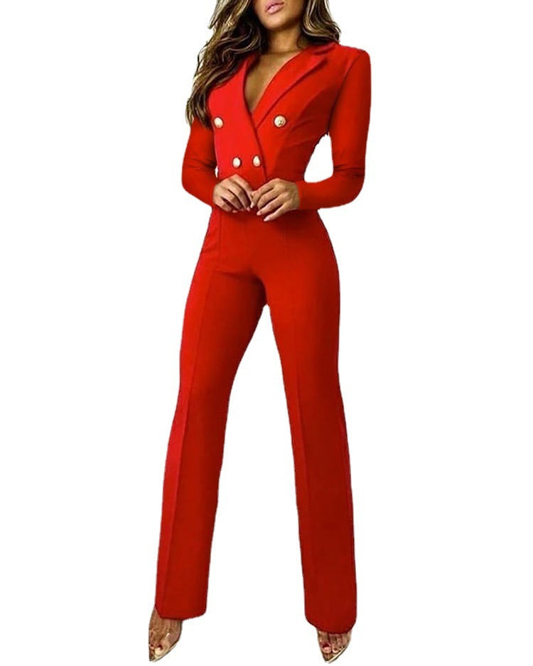 Business Women's Clothing Lapel Long Sleeve Suit Jumpsuit