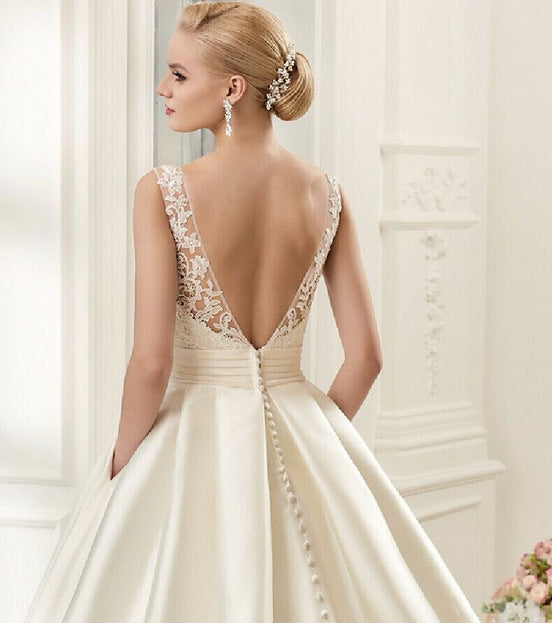 Satin Wedding Dress Spring New Slim Double Shoulder Wedding Dress Plus Size Bridal Bra Trailing Wedding Dress