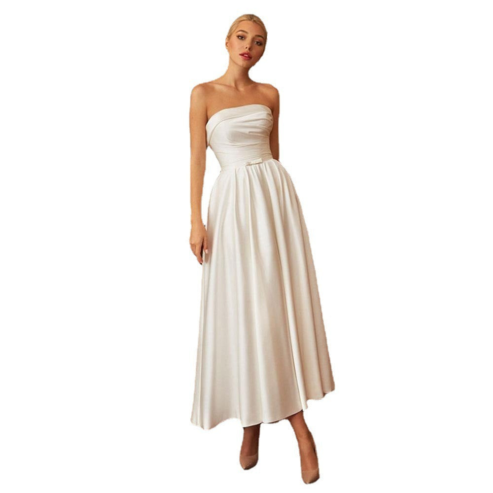 Tube Top Light Wedding Dress Satin Bridal Evening Gown